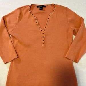 August Silk Orange Ribbed Blouse with Button Detail